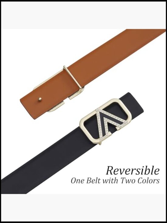Reversible Leather Belt with Gold Buckle for Jeans Dresses Coats main image 4